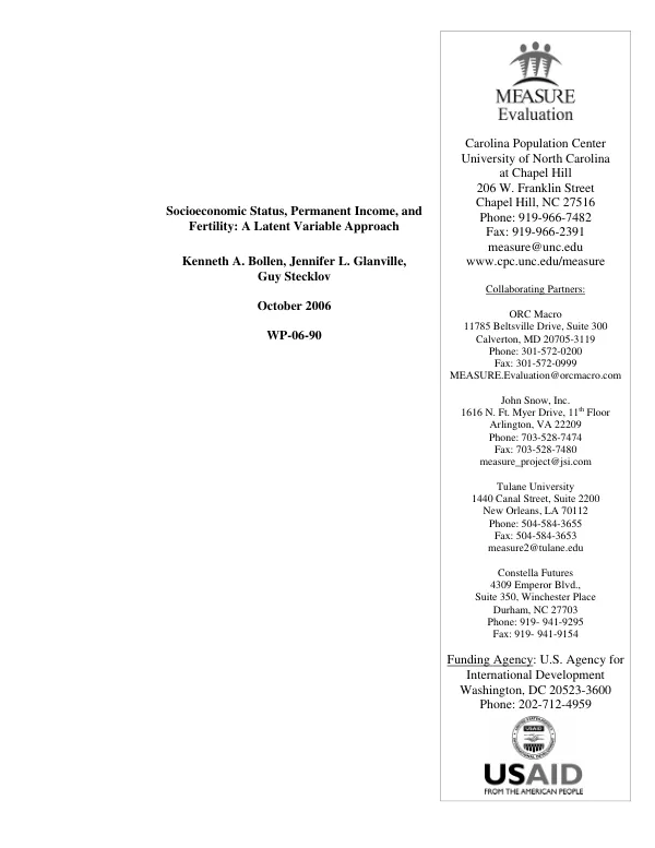 Socioeconomic status, permanent income, and fertility : a latent variable approach