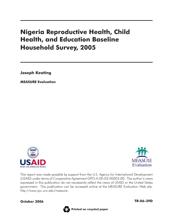 Nigeria reproductive health, child health, and education baseline household survey, 2005