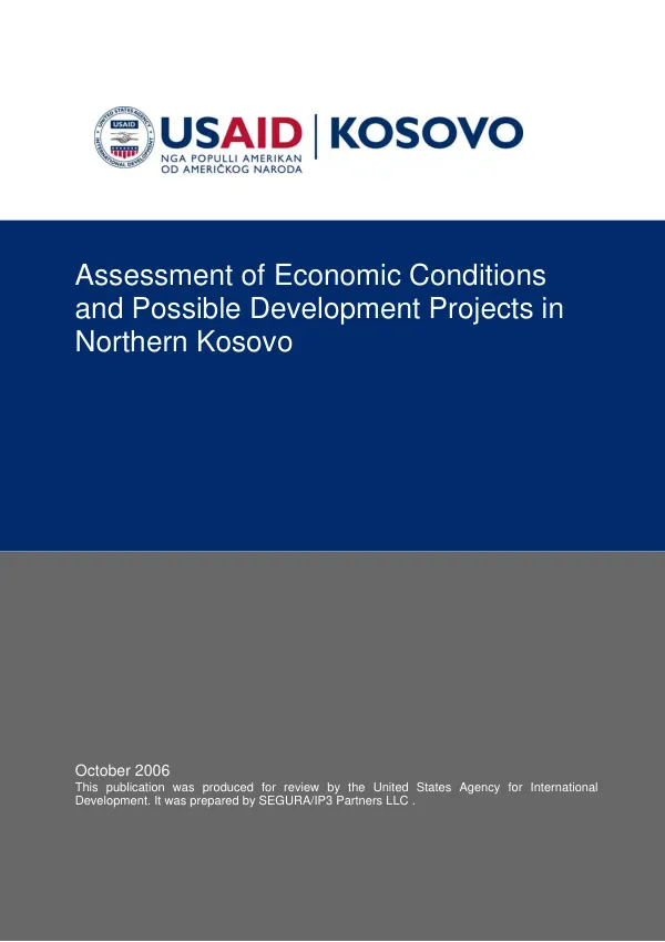 Assessment of economic conditions and possible development projects in northern Kosovo