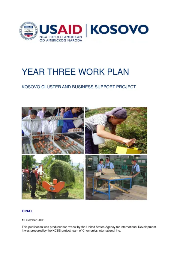 Year three work plan, October 1, 2006-September 30, 2007 : Kosovo cluster and business support project