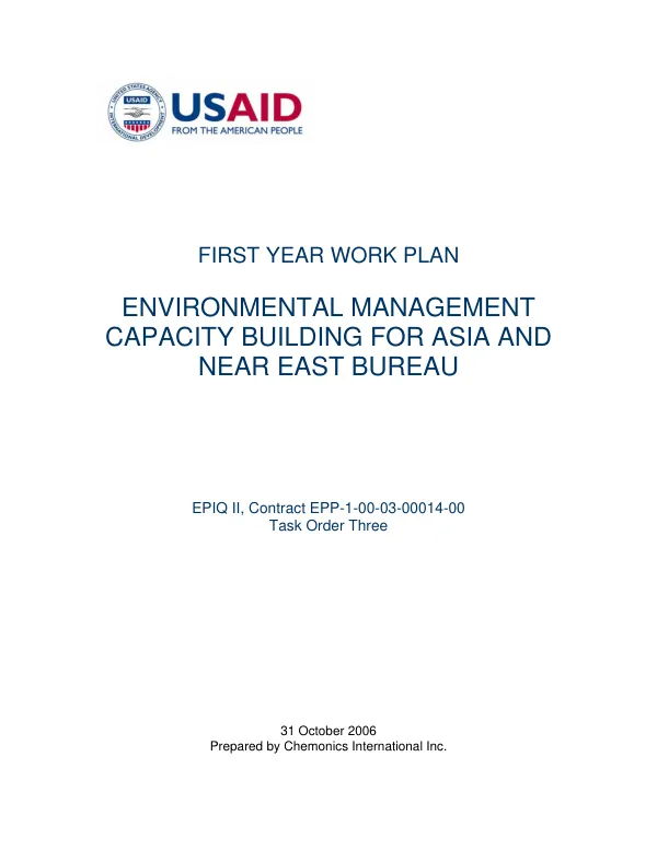 First year work plan : environmental management capacity building for Asia and Near East Bureau