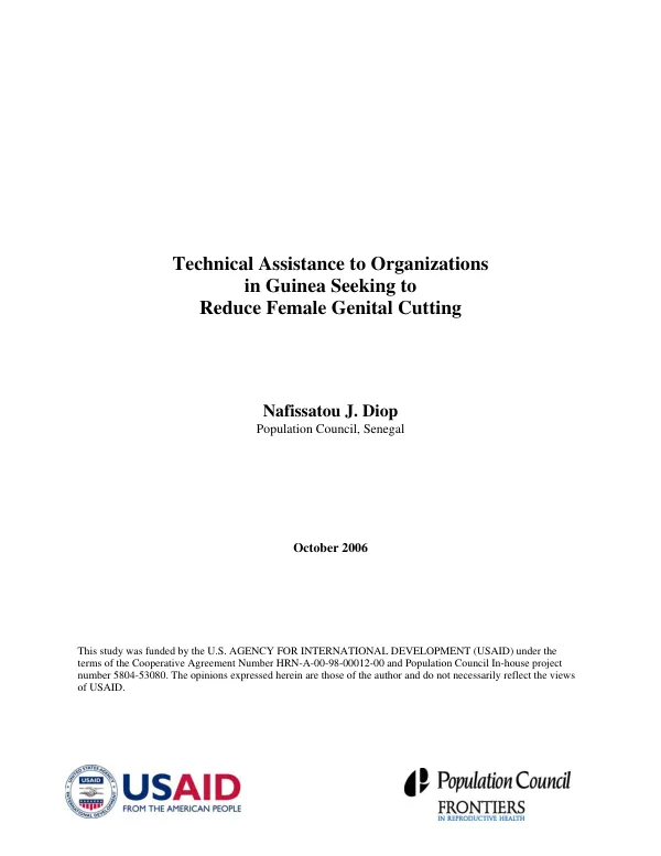 Technical assistance to organizations in Guinea seeking to reduce female genital cutting