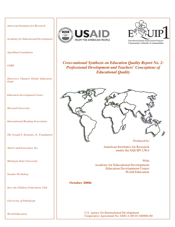 Cross-national synthesis on education quality report no. 2 : professional development and teachers" conceptions of educational quality