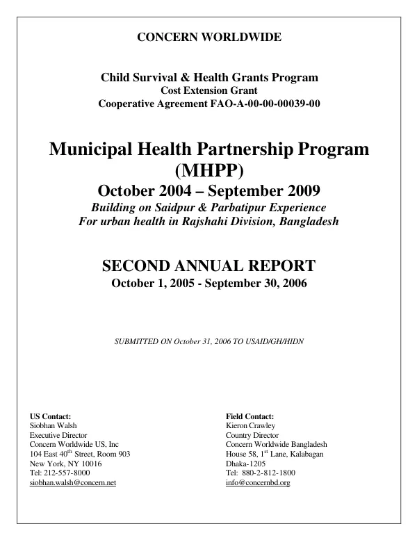 Municipal health partnership program (MHPP) cost extension grant : second annual report, October 1, 2005-September 30, 2006