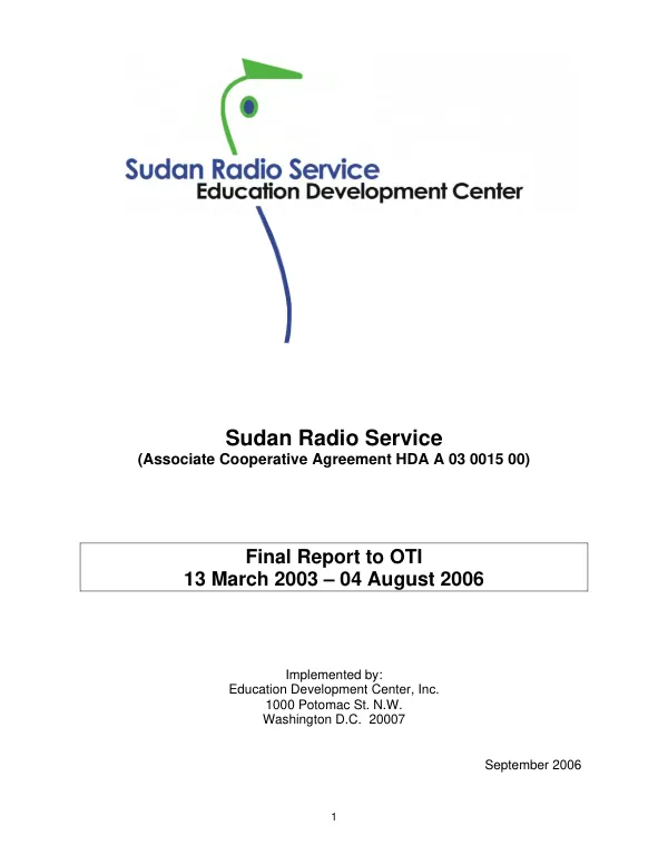 Sudan radio service : final report to OTI, 13 March 2003-04 August 2006