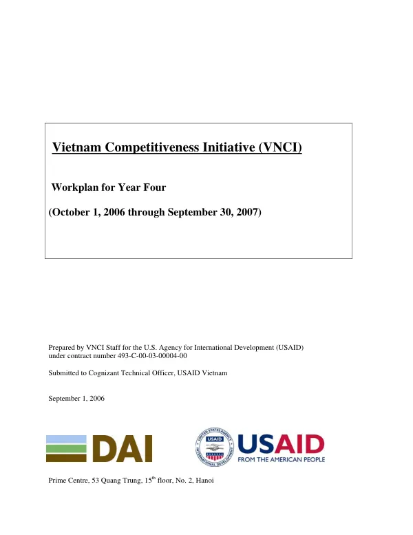 Vietnam competitiveness initiative (VNCI) : workplan for year four (October 1, 2006 through September 30, 2007)
