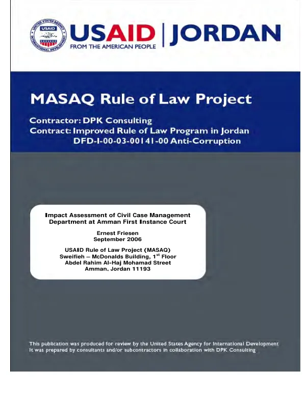 Impact assessment of Civil Case Management Department at Amman First Instance Court