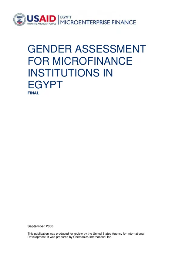 Gender assessment for microfinance institutions in Egypt : final
