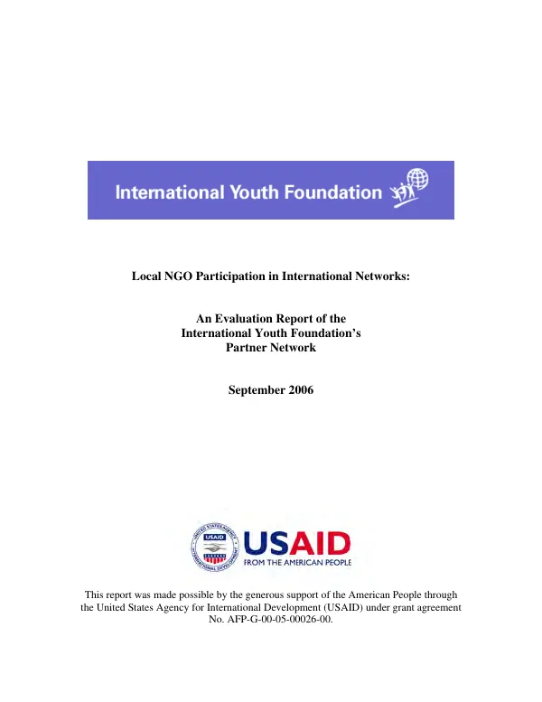 Local NGO participation in international networks : an evaluation report of the International Youth Foundation"s partner network