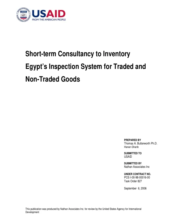Short-term consultancy to inventory Egypt"s inspection system for traded and non-traded goods