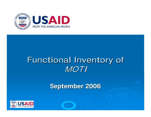 Functional inventory of MOTI [(Ministry of Trade and Industry) : presentation]