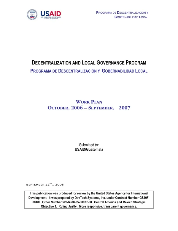 Decentralization and local governance program = Programa de descentralizacion y gobernabilidad local : work plan, October 2006-September 2007