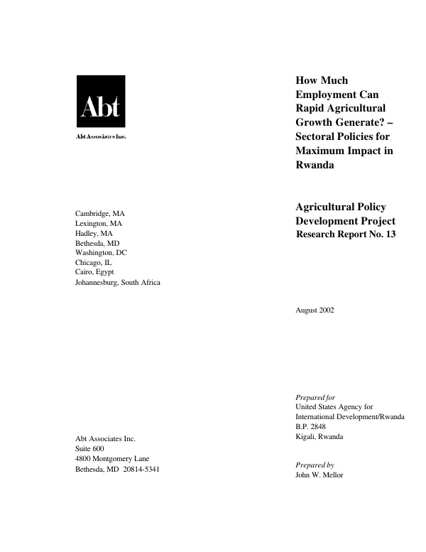 How much employment can rapid agricultural growth generate? : sectoral policies for maximum impact in Rwanda