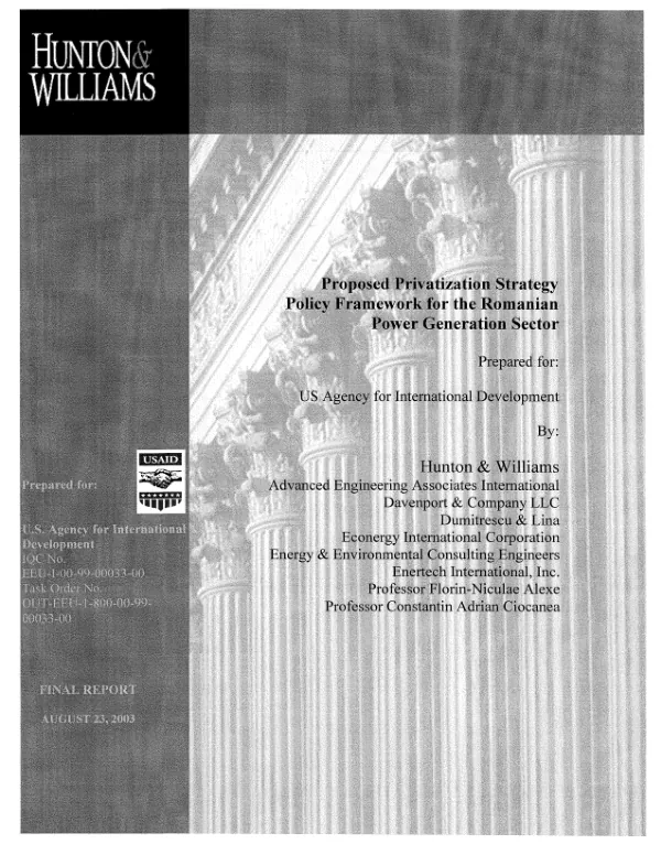 Proposed privatization strategy policy framework for the Romanian power generation sector : final report