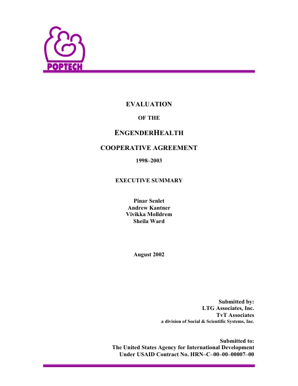 Evaluation of the EngenderHealth cooperative agreement, 1998-2003 : executive summary