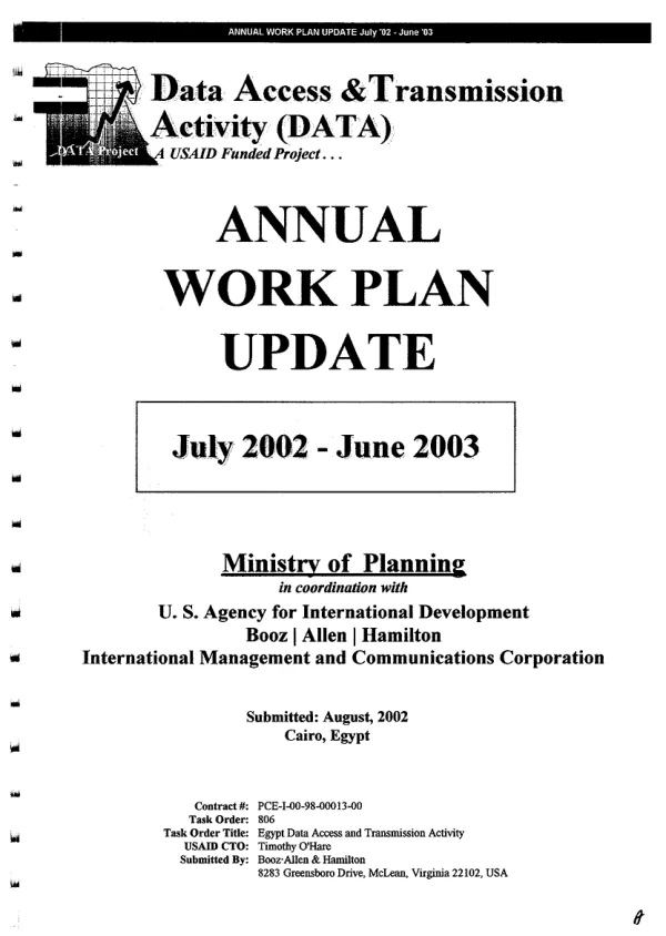 Data access & transmission activity (DATA) project : annual work plan update -- July 2002-June 2003