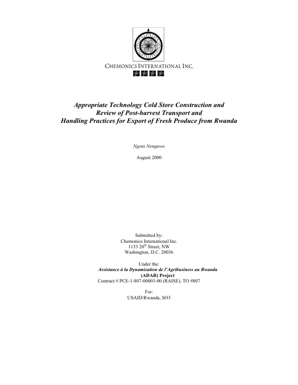 Appropriate technology cold store construction and review of post-harvest transport and handling practices for export of fresh produce from Rwanda