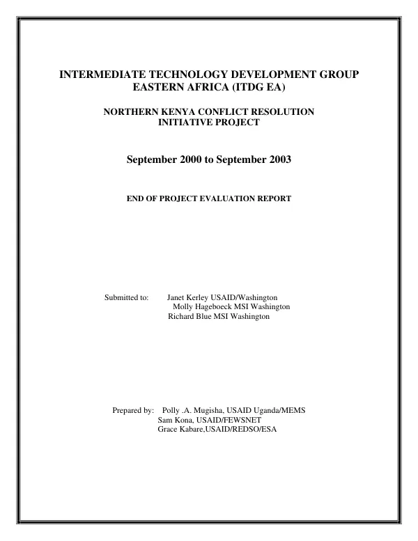 Northern Kenya conflict resolution initiative project, September 2000 to September 2003 : end of project evaluation report