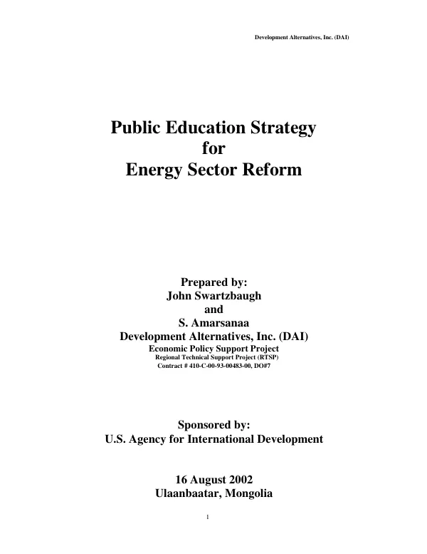 Public education strategy for energy sector reform