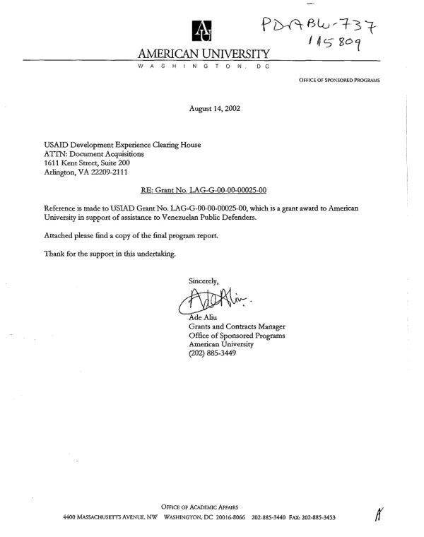 Assessment of Venezuelan-United States interchange on management of public defender offices : final report