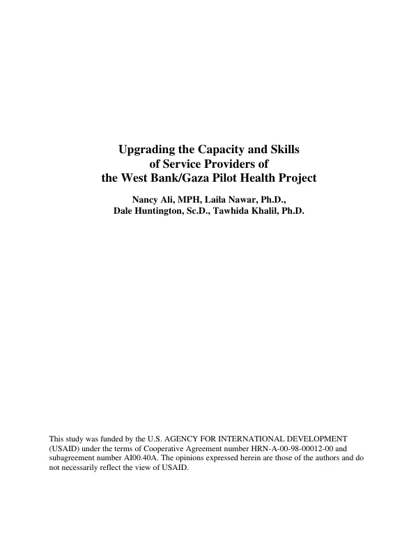Upgrading the capacity and skills of service providers of the West Bank/Gaza pilot health project [: final report]