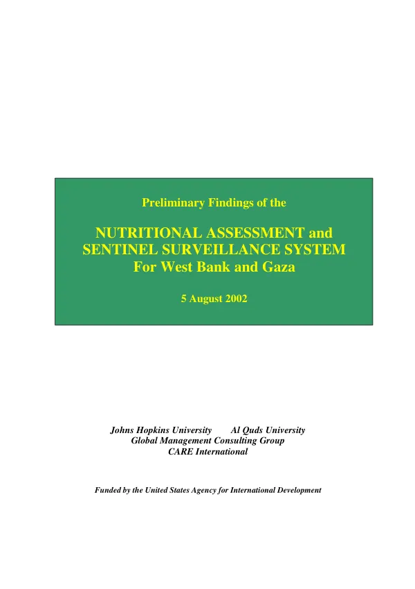 Preliminary findings of the nutritional assessment and sentinel surveillance system for West Bank and Gaza