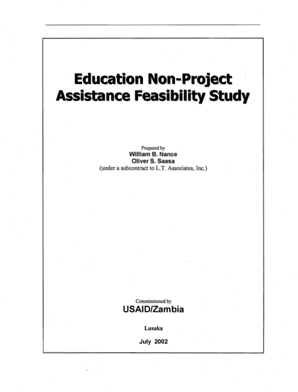 Education non-project assistance feasibility study