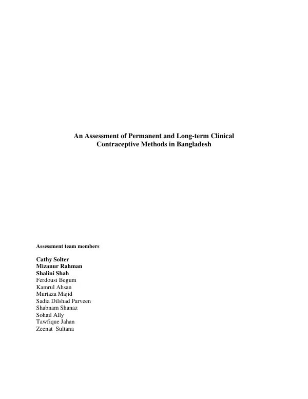 An assessment of permanent and long-term clinical contraceptive methods in Bangladesh