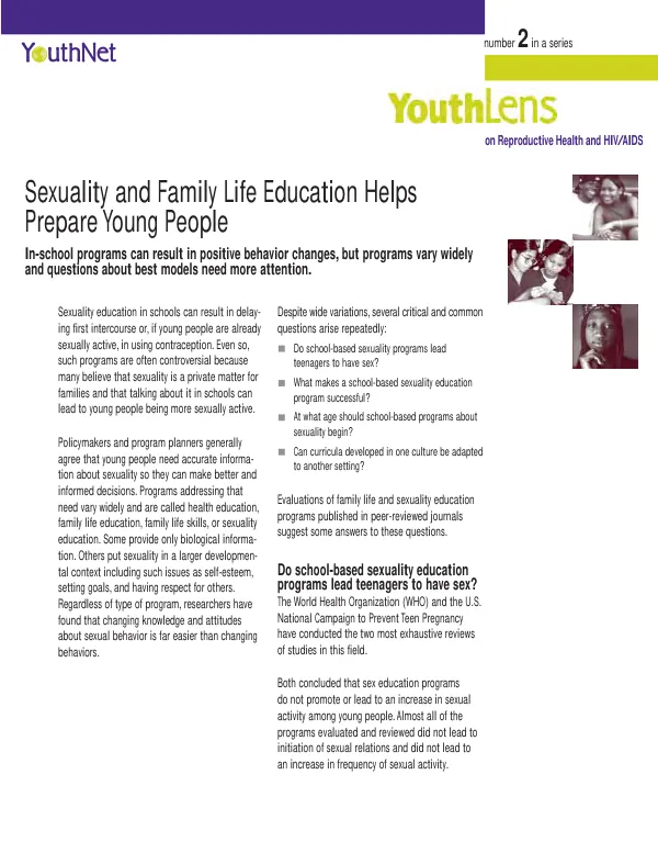 Sexuality and family life education helps prepare young people
