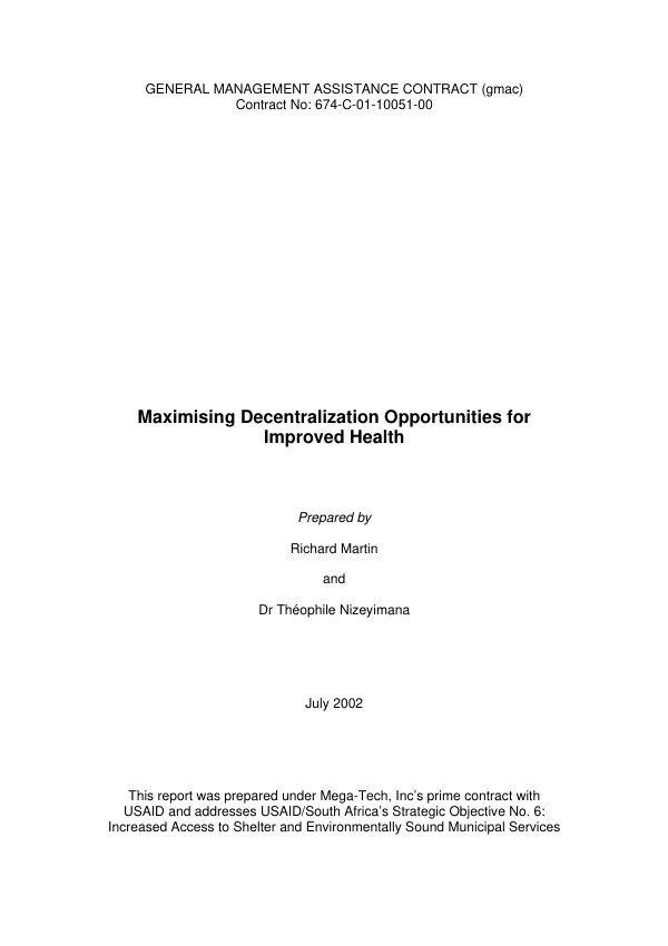 Maximising decentralization opportunities for improved health
