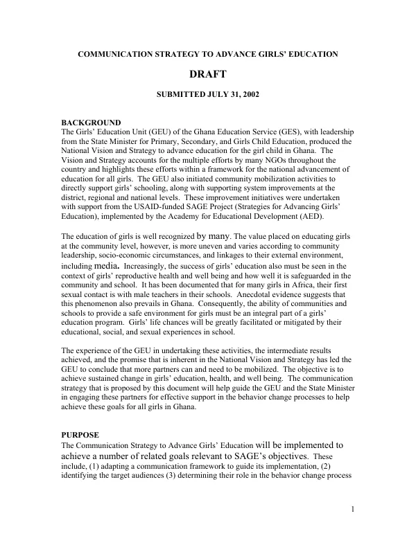 Communication strategy to advance girls" education : draft