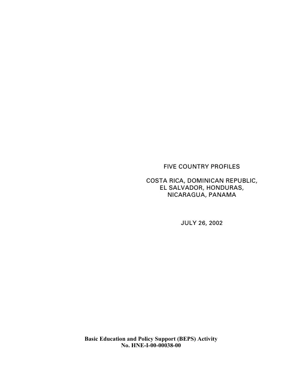 Five [i.e. Eight] country profiles : Costa Rica, Dominican Republic, El Salvador, [Guatemala,] Honduras, [Mexico,] Nicaragua, Panama