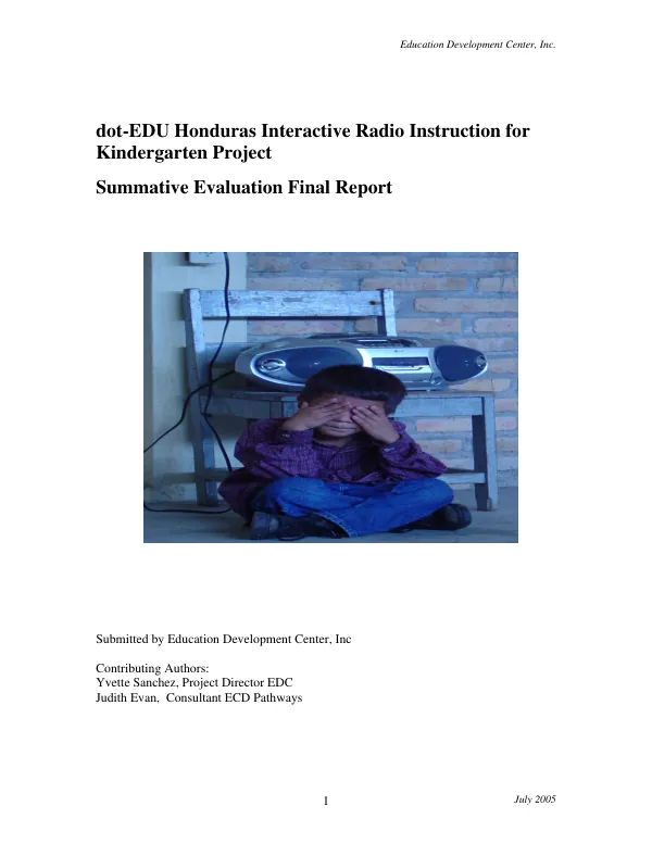 dot-EDU Honduras interactive radio instruction for kindergarten project ; summative evaluation final report