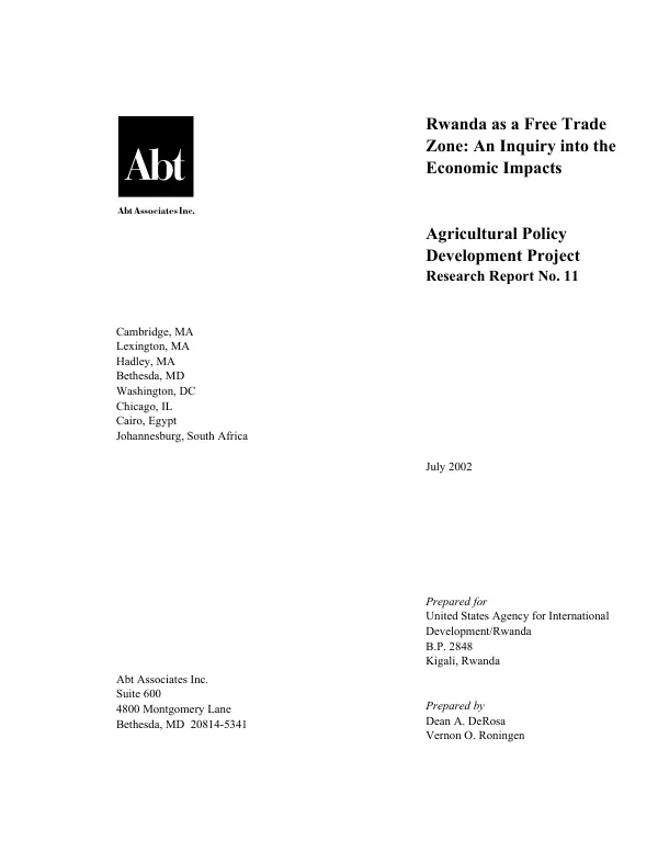 Rwanda as a free trade zone : an inquiry into the economic impacts