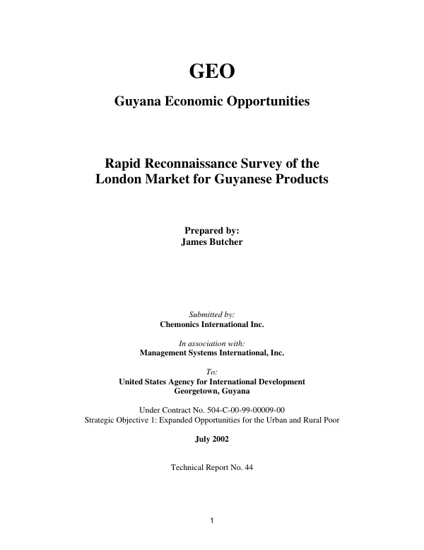 Rapid reconnaissance survey of the London market for Guyanese products