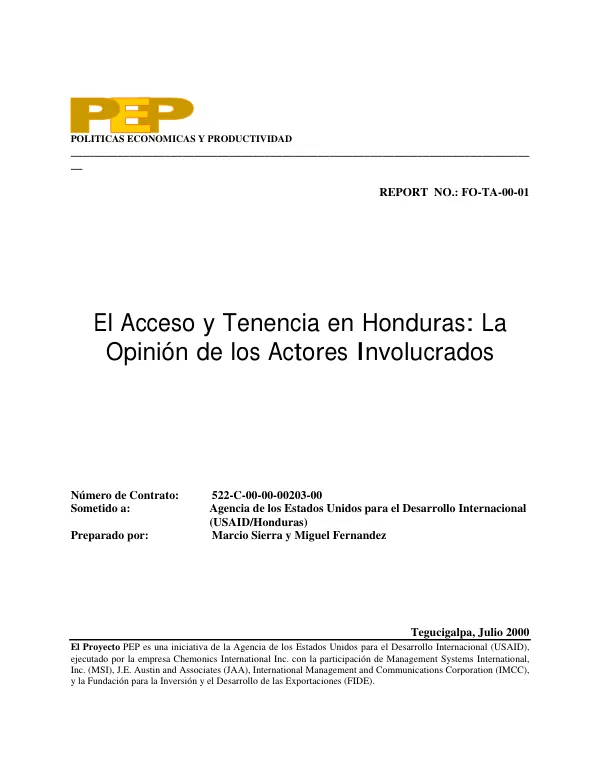 Acceso y tenencia en Honduras : la opinion de los actores involucrados
