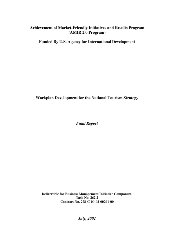 Workplan development for the national tourism strategy : final report