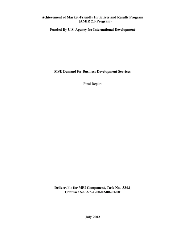 MSE [micro and small enterprise] demand for business development services : final report