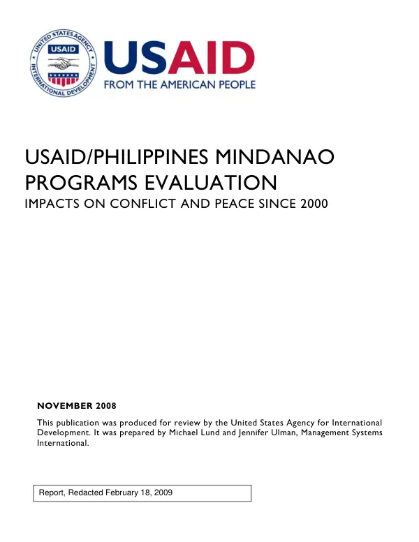 USAID/Philippines Mindanao programs evaluation : impact on conflict and peace since 2000