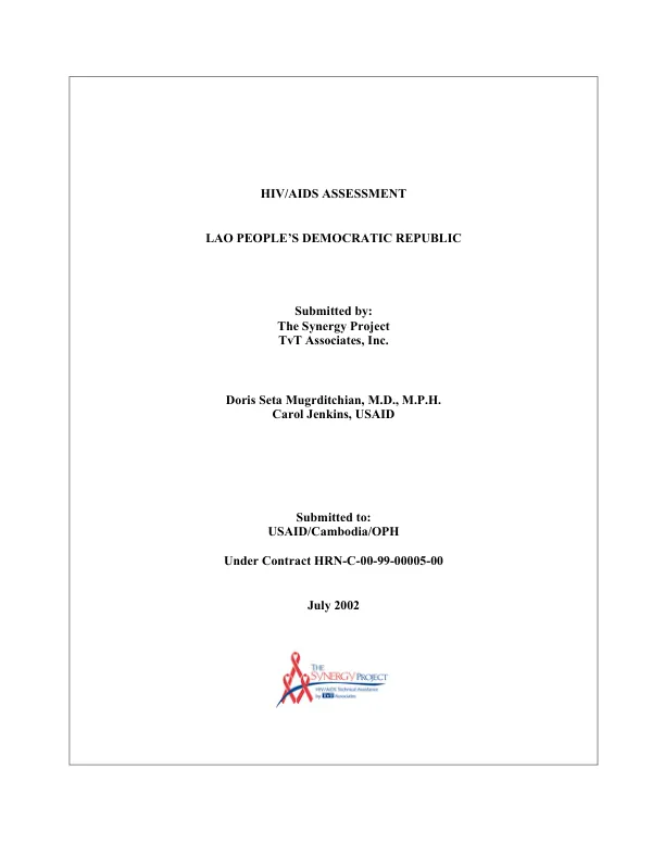 HIV/AIDS assessment : Lao People"s Democratic Republic