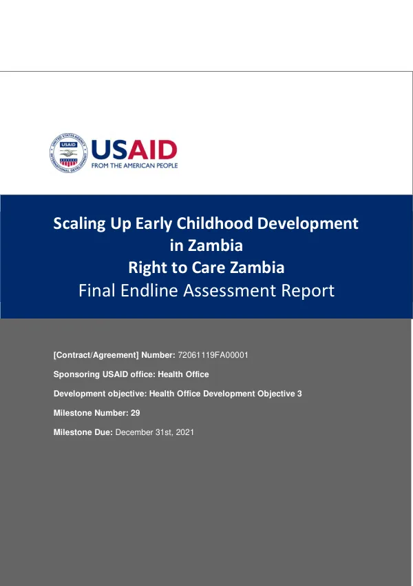 Scaling up early childhood development in Zambia : right to care Zambia : final endline assessment report