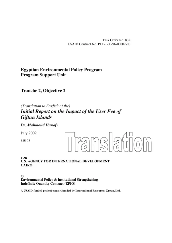 (Translation to English of the) initial report on the impact of the user fee of Giftun Islands