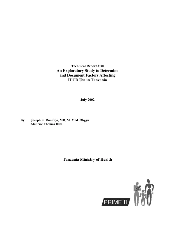 Exploratory study to determine and document factors affecting IUCD [intra-uterine contraceptive device] use in Tanzania