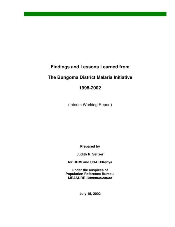 Findings and lessons learned from the Bungoma District[, Kenya] malaria initiative [BDMI], 1998-2002