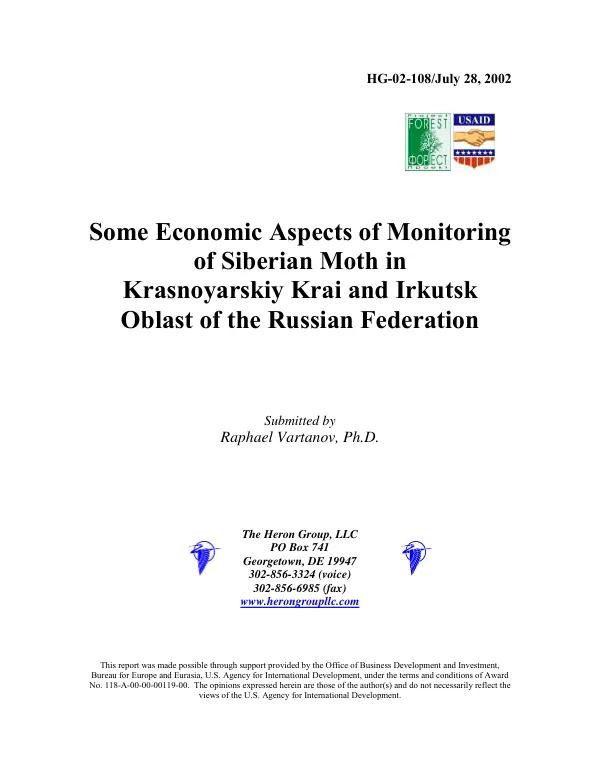 Some economic aspects of monitoring of Siberian moth in Krasnoyarskiy Krai and Irkutsk Oblast of the Russian Federation