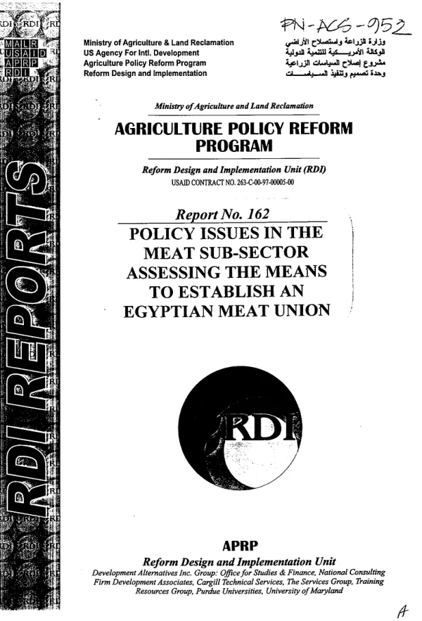 Policy issues in the meat sub-sector : assessing the means to establish an Egyptian meat union