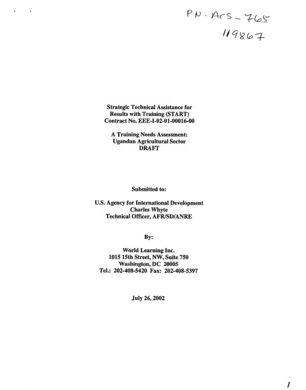 Training needs assessment : Ugandan agricultural sector -- draft