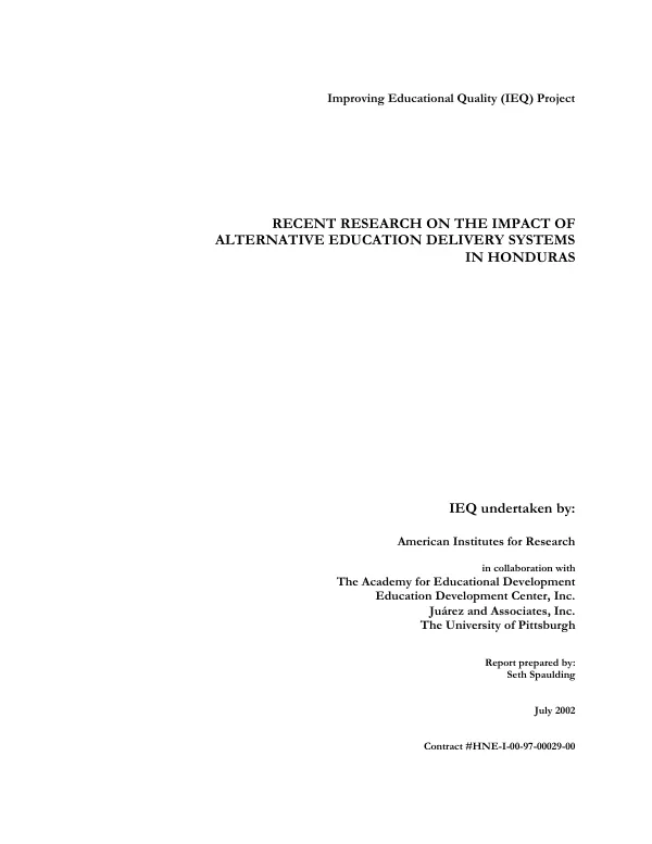 Recent research on the impact of alternative education delivery systems in Honduras