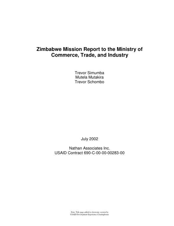 Zimbabwe mission report to the Ministry of Commerce, Trade, and Industry [of Zambia]