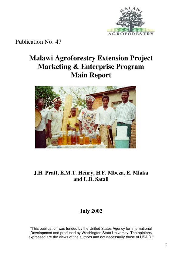 Malawi agroforestry extension [MAFE] project : marketing & enterprise program -- main report